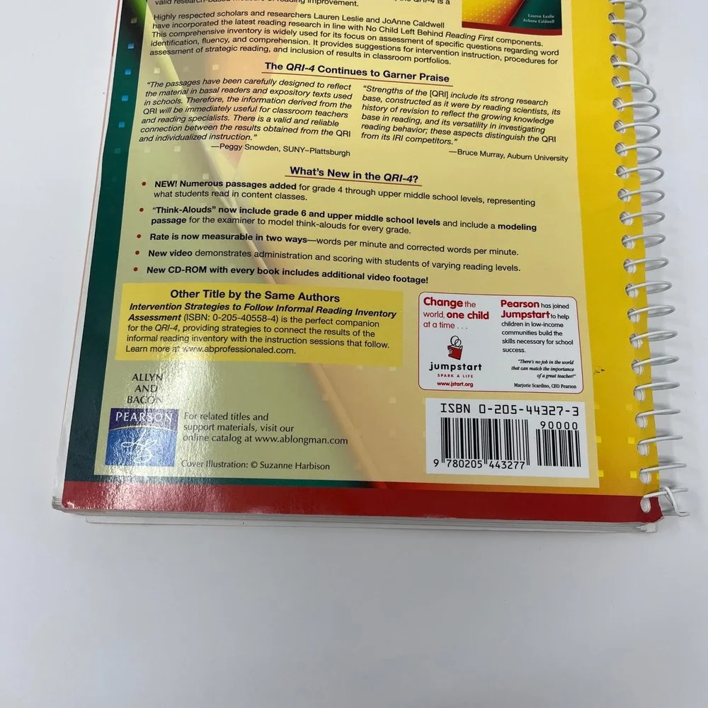 Qualitative Reading Inventory 4 QRI 4 Fourth‎ Edition With CD ROM Pearson